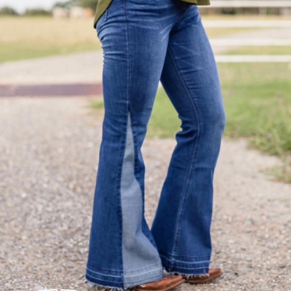 COPY - Crazy Train Denim Two Tone Flare Bell Bottom